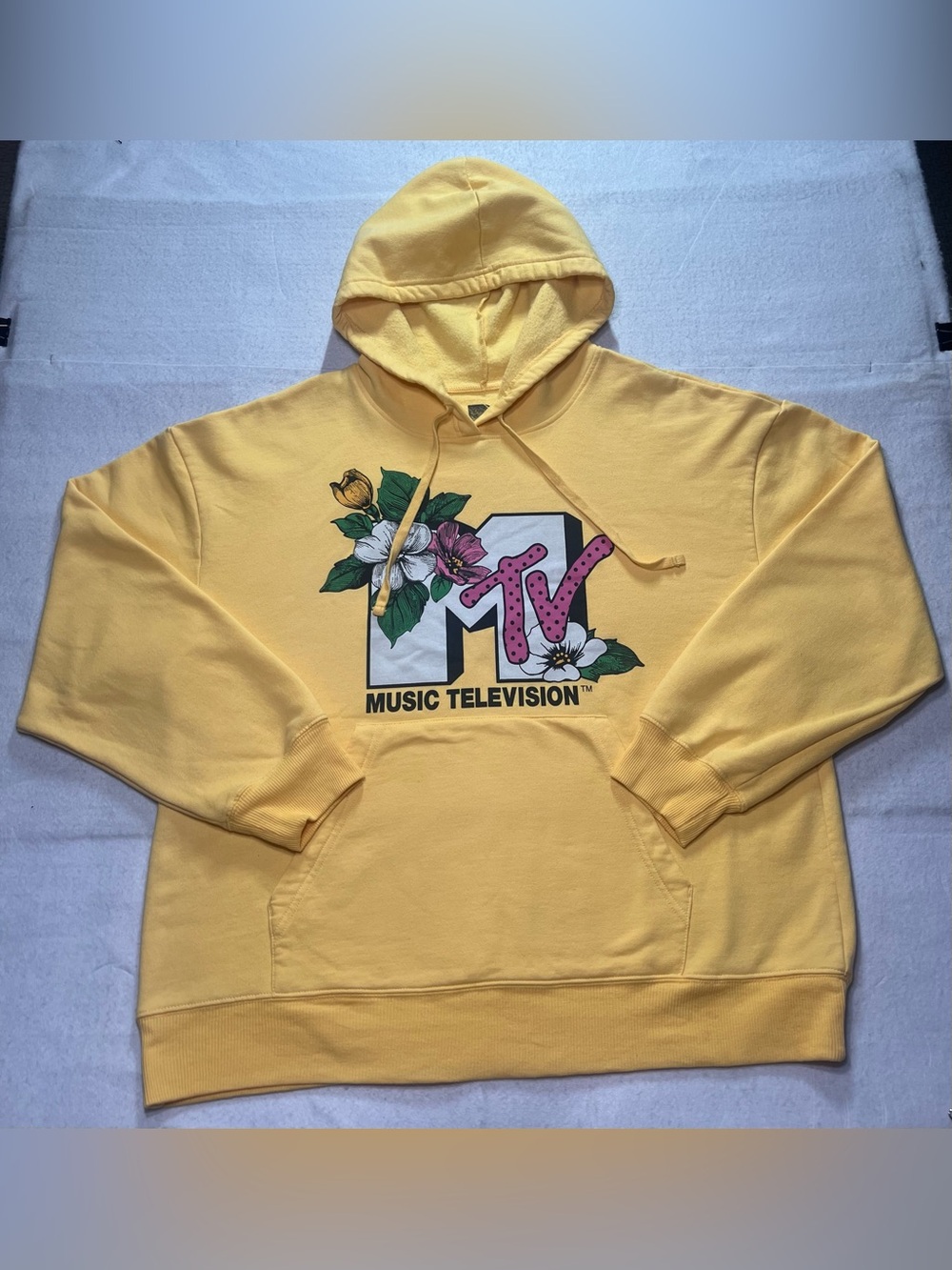 MTV Unisex Pullover Hoodie Sweatshirt with Tropical Floral Graphic,Yellow,XXL